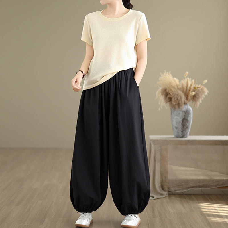 Pantaloni a Buddha Stones Commute Summer Plain da donna in cotone con tasche