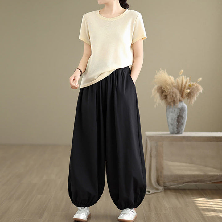 Pantaloni a Buddha Stones Commute Summer Plain da donna in cotone con tasche