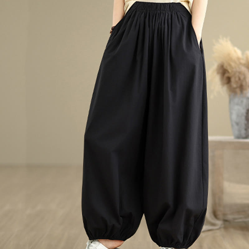 Pantaloni a Buddha Stones Commute Summer Plain da donna in cotone con tasche