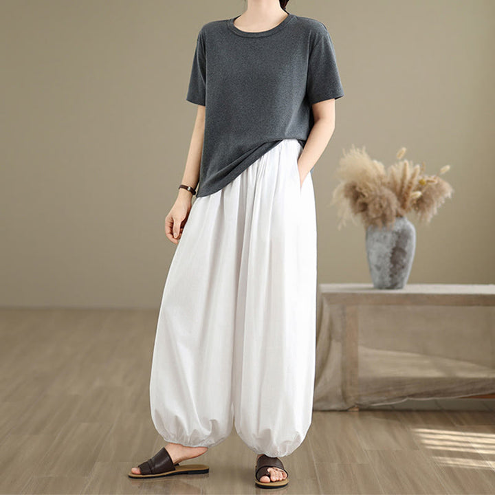 Pantaloni a Buddha Stones Commute Summer Plain da donna in cotone con tasche