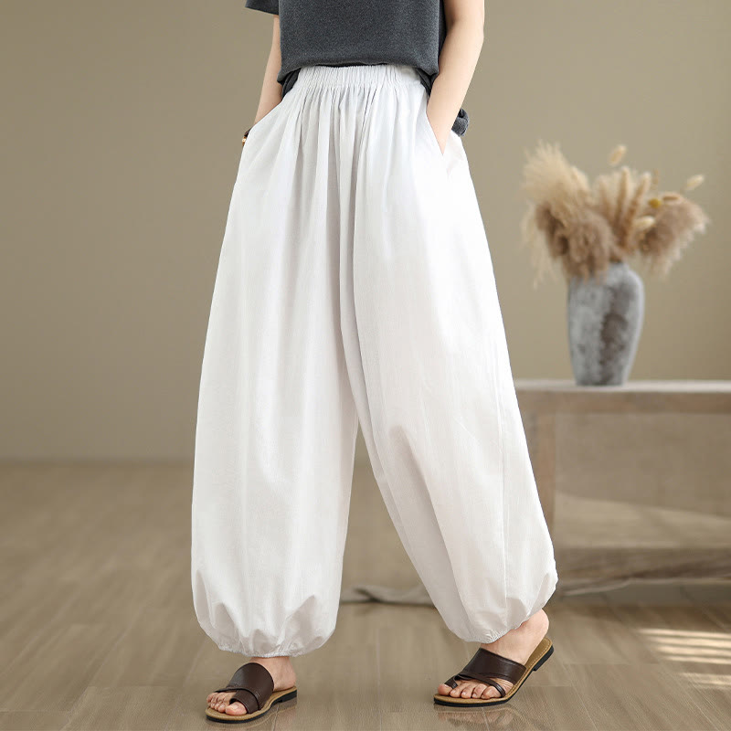 Pantaloni a Buddha Stones Commute Summer Plain da donna in cotone con tasche