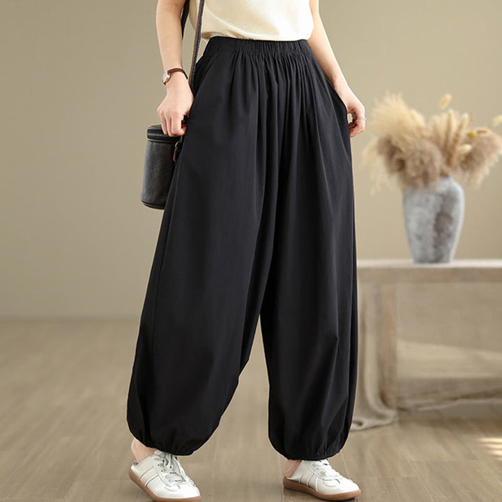 Pantaloni a Buddha Stones Commute Summer Plain da donna in cotone con tasche