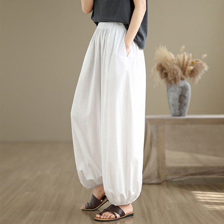 Pantaloni a Buddha Stones Commute Summer Plain da donna in cotone con tasche