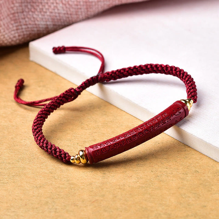 Bracciale intrecciato con benedizione del Sutra del Cuore Om Mani Padme Hum, fatto a mano, in cinabro Buddha Stones
