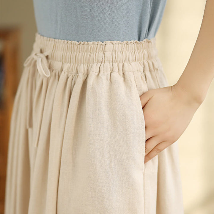 Pantaloni da donna in cotone a gamba larga con tasche, ricamo primaverile Buddha Stones, orlo in pizzo patchwork, coulisse e design - image 5