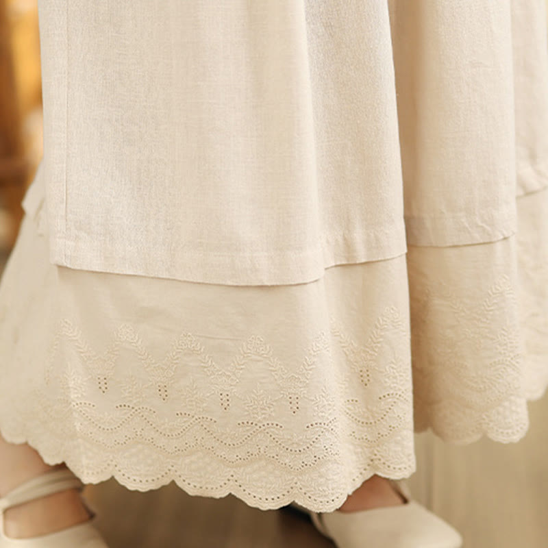 Pantaloni da donna in cotone a gamba larga con tasche, ricamo primaverile Buddha Stones, orlo in pizzo patchwork, coulisse e design - image 7