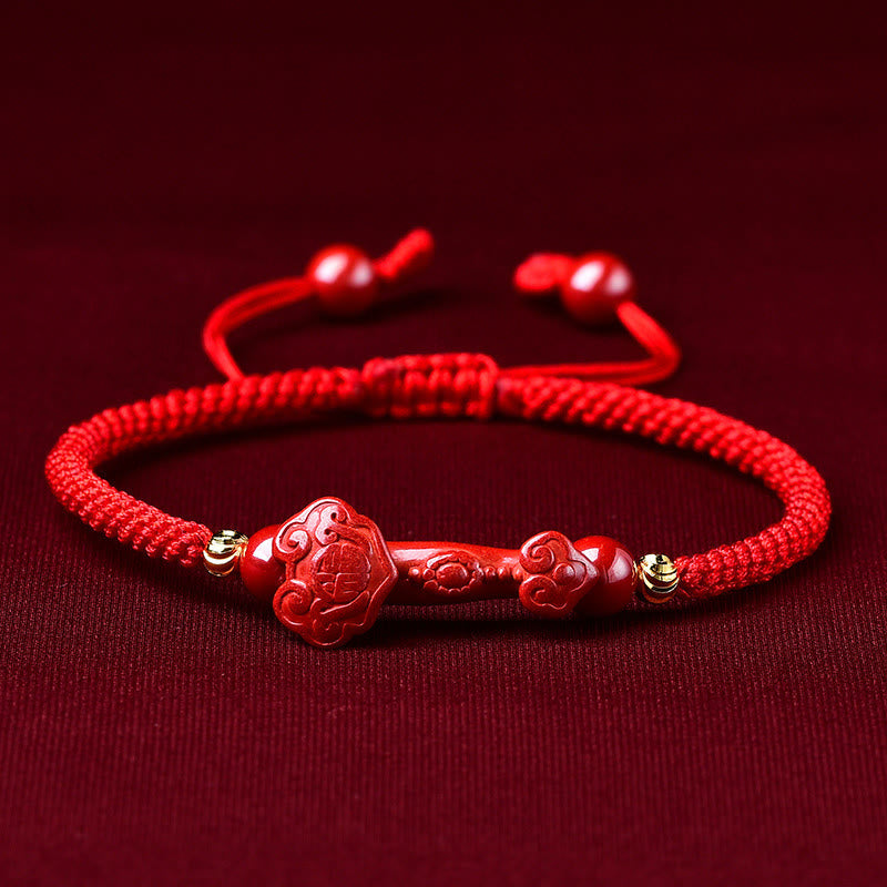 Bracciale intrecciato con Buddha Stones, Pixiu, cinabro, bastoncino Ruyi, ricchezza e fortuna