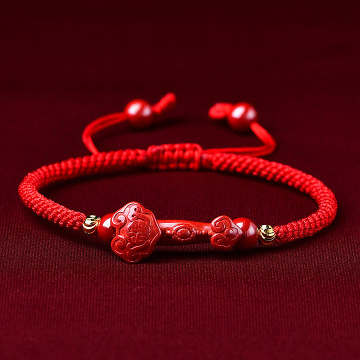 Bracciale intrecciato con Buddha Stones, Pixiu, cinabro, bastoncino Ruyi, ricchezza e fortuna - Cinnabar Ruyi Stick (circonferenza del polso: 14-19 cm) - image 7