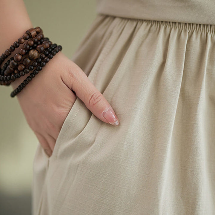 Set da donna in cotone Zen con pantaloni a gamba larga e tasche, casual, tinta unita, con bottoni, modello Buddha Stones , 2 pezzi - image 27