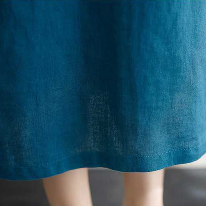 Abito midi in lino con maniche corte, colletto rialzato, bottoni e Buddha Stones - image 24