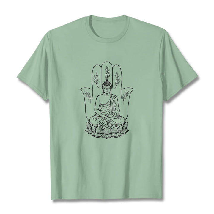 Buddha Stones in meditazione, Buddha seduto, mani, foglie e base di loto - Verde pallido - 2XL - image 14