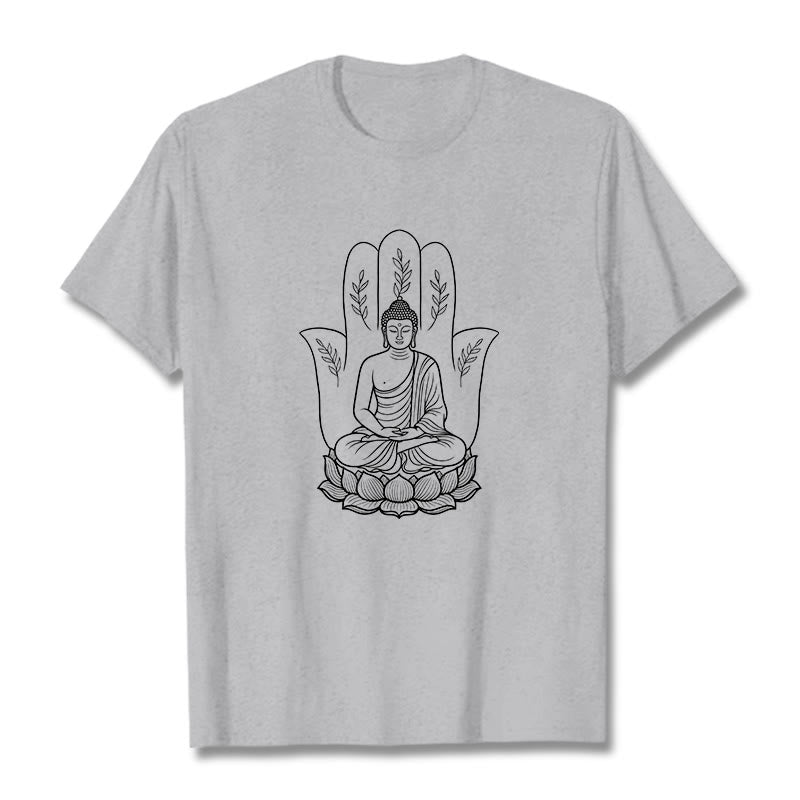 Buddha Stones in meditazione, Buddha seduto, mani, foglie e base di loto - Grigio chiaro - 2XL - image 19
