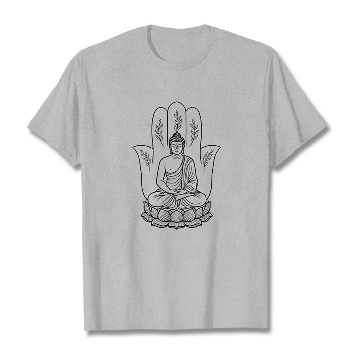 Buddha Stones in meditazione, Buddha seduto, mani, foglie e base di loto - Grigio chiaro - 2XL - image 19
