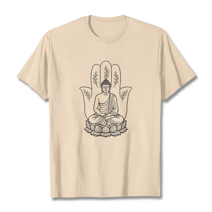 Buddha Stones in meditazione, Buddha seduto, mani, foglie e base di loto - Biscotto - 2XL - image 8