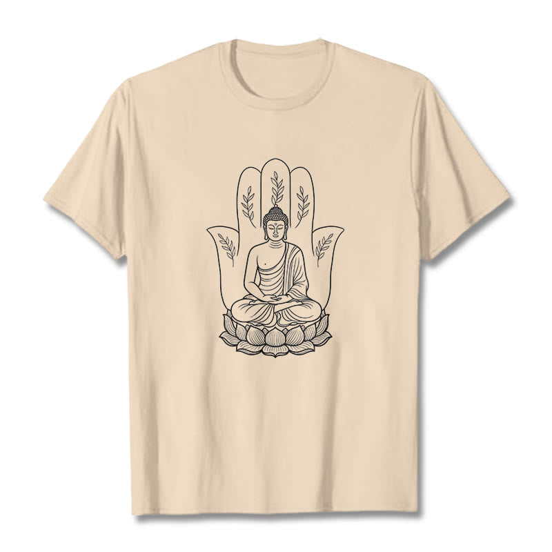 Buddha Stones in meditazione, Buddha seduto, mani, foglie e base di loto - Biscotto - 2XL - image 9