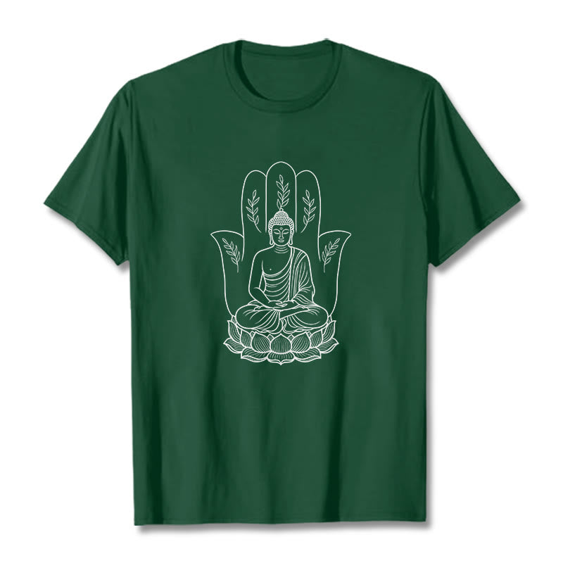 Buddha Stones in meditazione, Buddha seduto, mani, foglie e base di loto - Verde studentesco - 2XL - image 10
