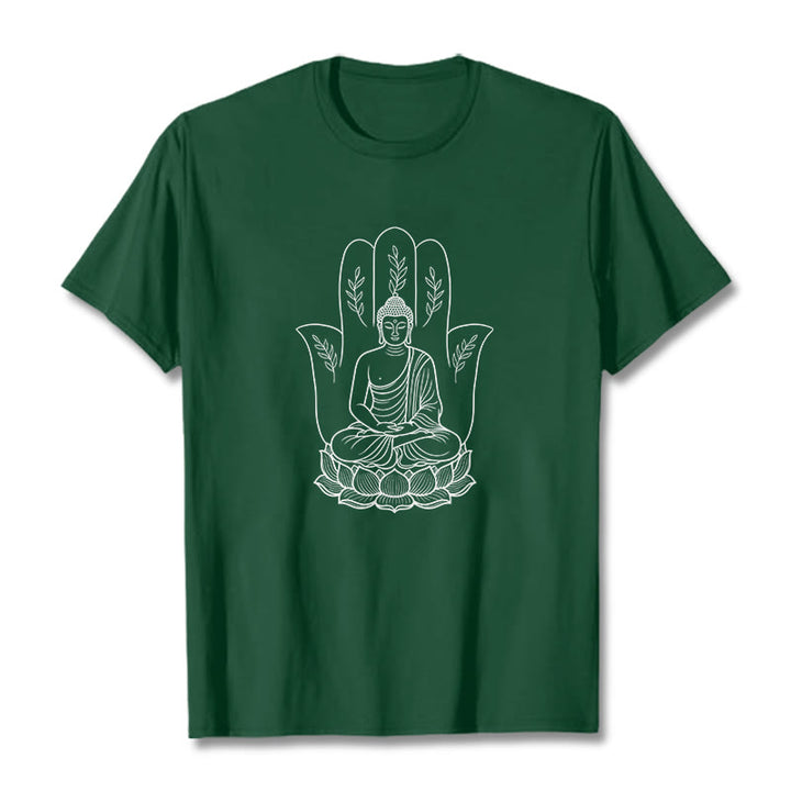 Buddha Stones in meditazione, Buddha seduto, mani, foglie e base di loto - Verde studentesco - 2XL - image 10