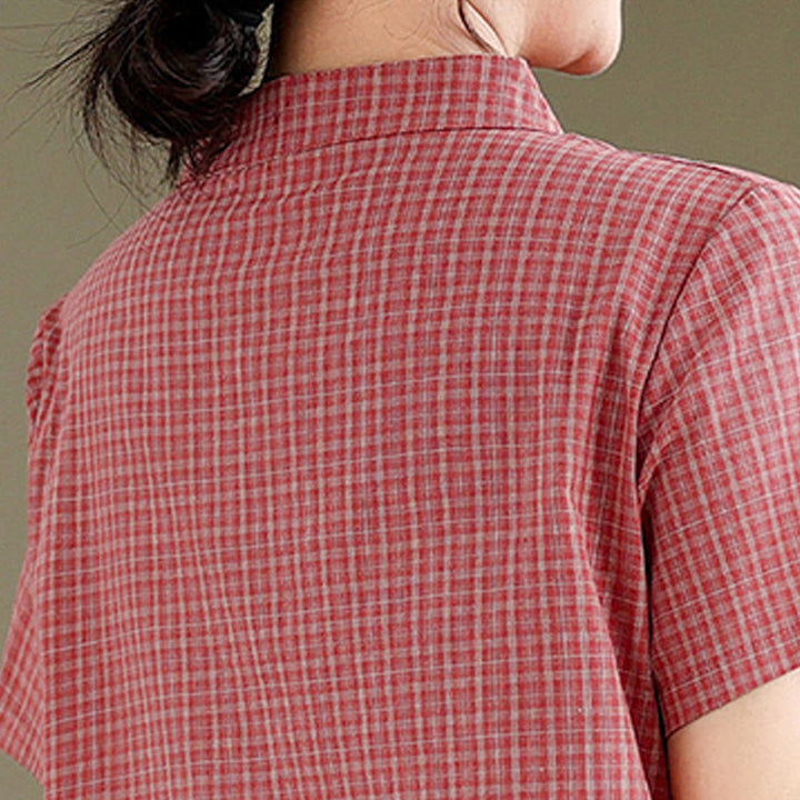 Abito midi cheongsam migliorato in cotone e lino con motivo a rana, maniche corte e bottoni a forma di Buddha Stones - image 6