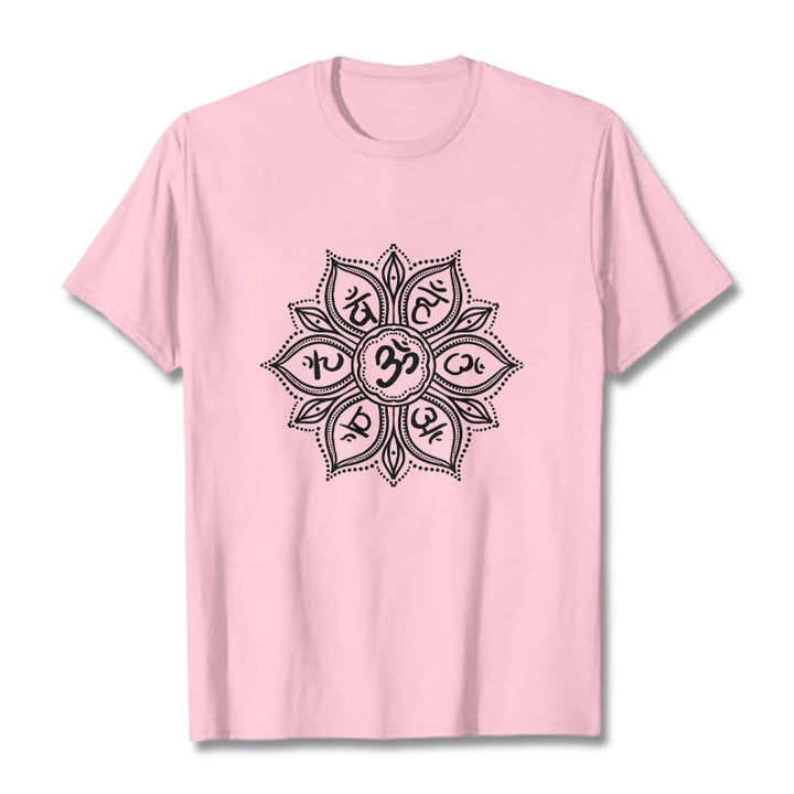 T-shirt Buddha Stones Mandala Flower Om Mani Padme Hum Mantra Tee - Rosa chiaro - 2XL - image 13