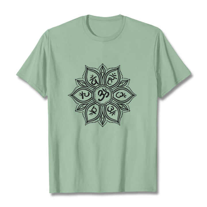 T-shirt Buddha Stones Mandala Flower Om Mani Padme Hum Mantra Tee - Verde pallido - 2XL - image 14