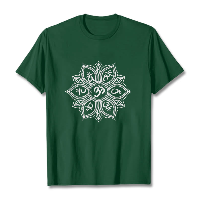 T-shirt Buddha Stones Mandala Flower Om Mani Padme Hum Mantra Tee - Verde foresta - 2XL - image 1