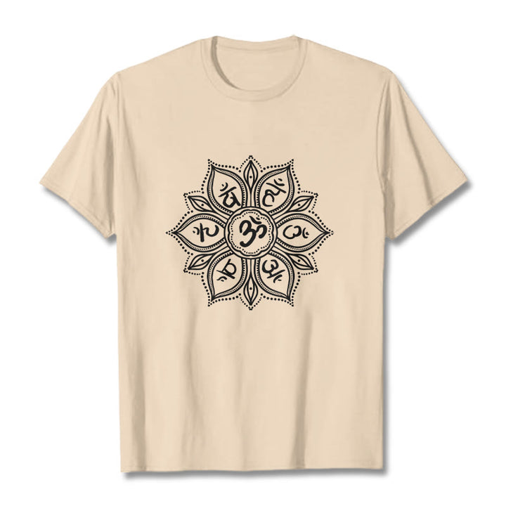 T-shirt Buddha Stones Mandala Flower Om Mani Padme Hum Mantra Tee - Biscotto - 2XL - image 10
