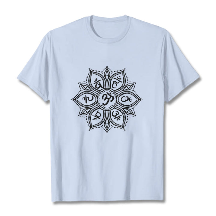 T-shirt Buddha Stones Mandala Flower Om Mani Padme Hum Mantra Tee - Ciano chiaro - 2XL - image 19
