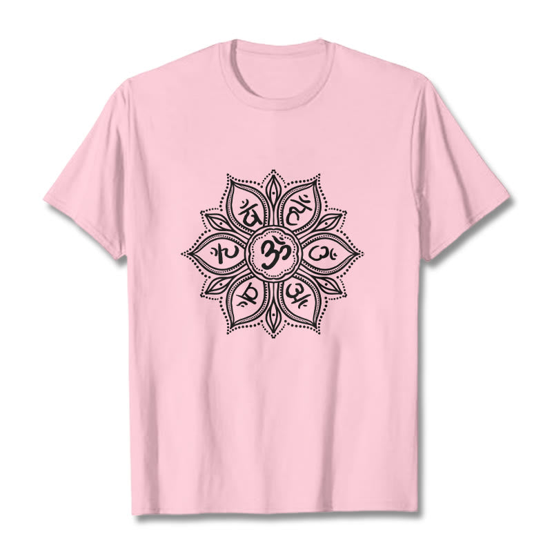 T-shirt Buddha Stones Mandala Flower Om Mani Padme Hum Mantra Tee - Rosa chiaro - 2XL - image 12