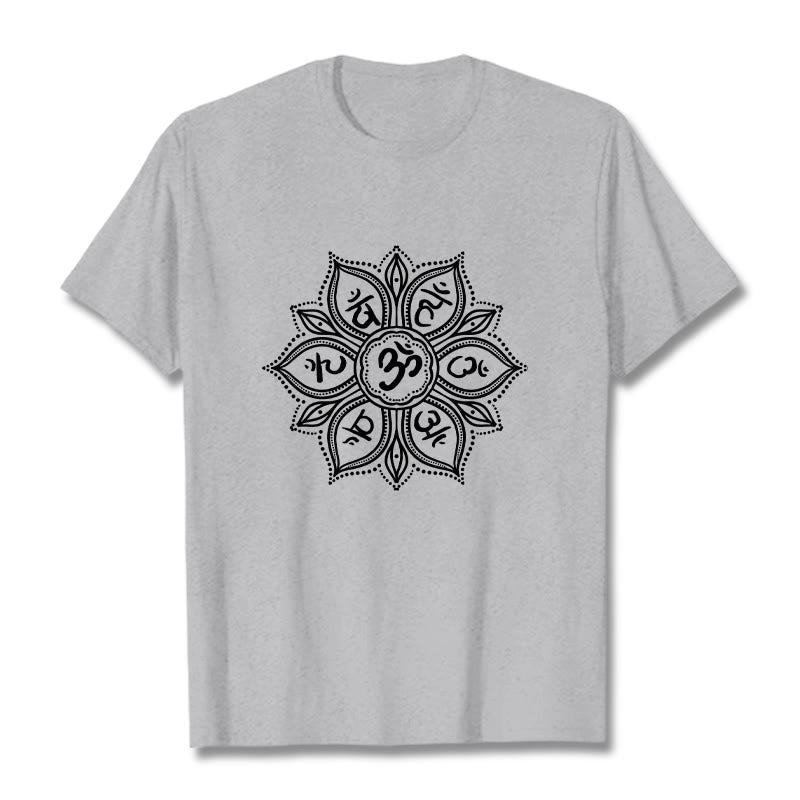 T-shirt Buddha Stones Mandala Flower Om Mani Padme Hum Mantra Tee - Grigio chiaro - 2XL - image 19