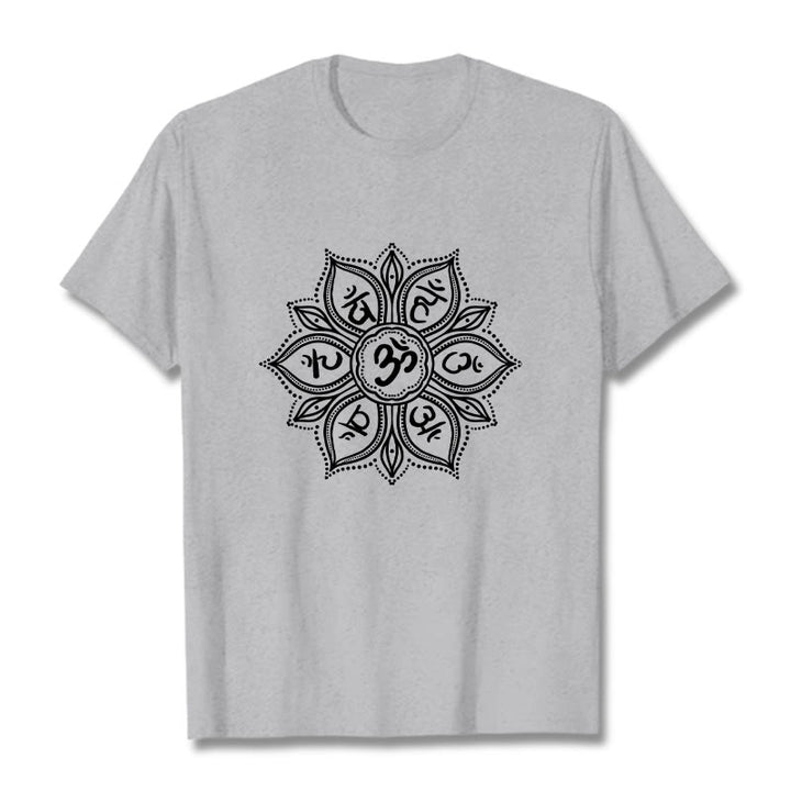 T-shirt Buddha Stones Mandala Flower Om Mani Padme Hum Mantra Tee - Grigio chiaro - 2XL - image 19