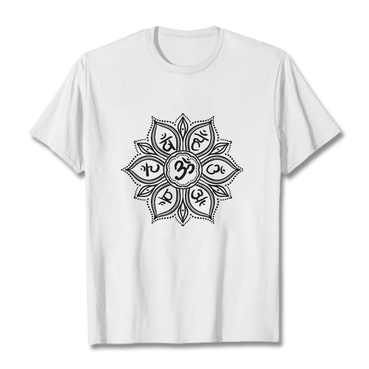 T-shirt Buddha Stones Mandala Flower Om Mani Padme Hum Mantra Tee - Bianco - 2XL - image 7