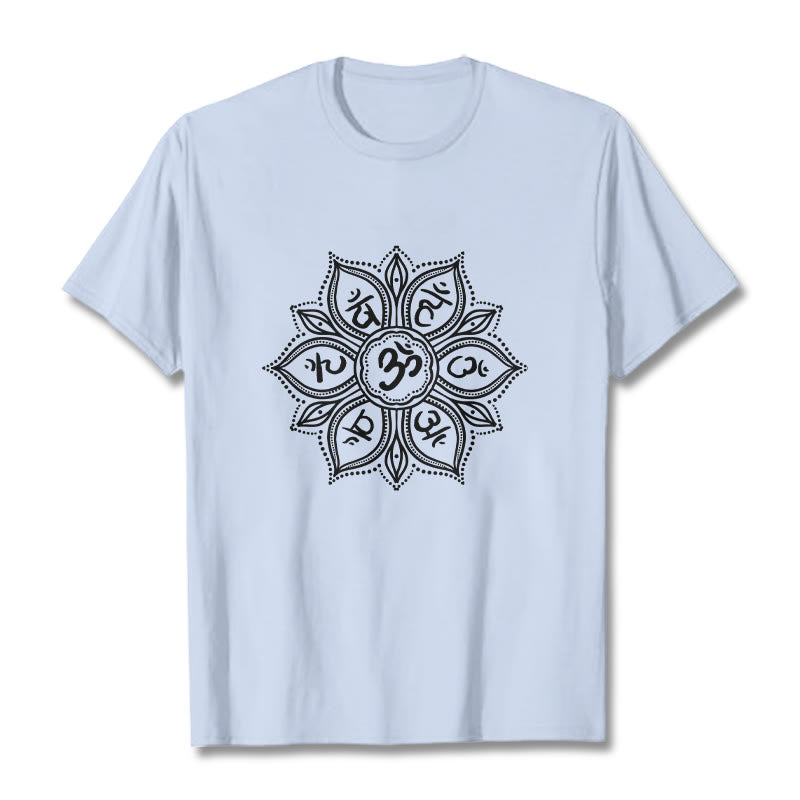 T-shirt Buddha Stones Mandala Flower Om Mani Padme Hum Mantra Tee - Ciano chiaro - 2XL - image 18