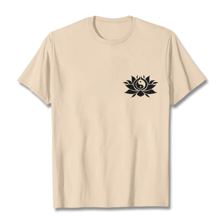 Maglietta con motivo a fiori di loto con Buddha Stones Yin Yang - Biscotto - 2XL - image 13