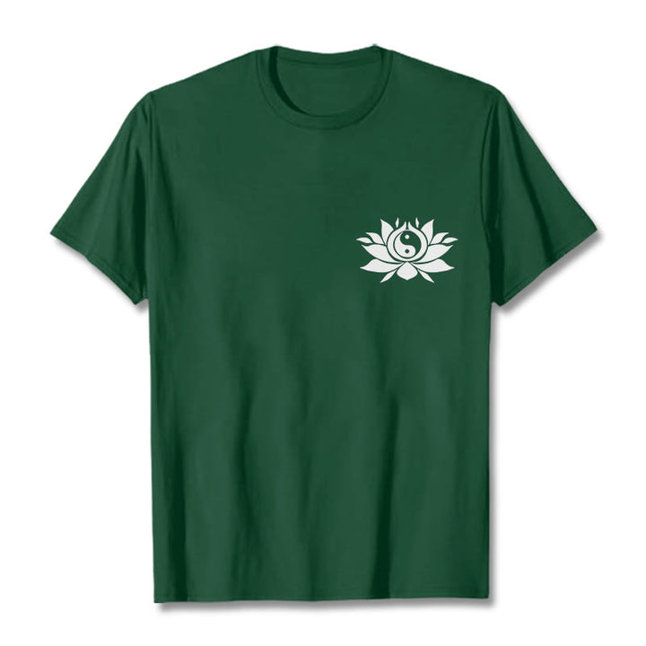 Maglietta con motivo a fiori di loto con Buddha Stones Yin Yang - Verde foresta - 2XL - image 6