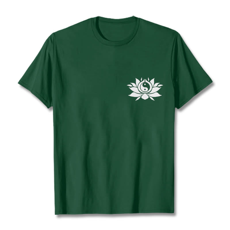 Maglietta con motivo a fiori di loto con Buddha Stones Yin Yang - Verde studentesco - 2XL - image 5