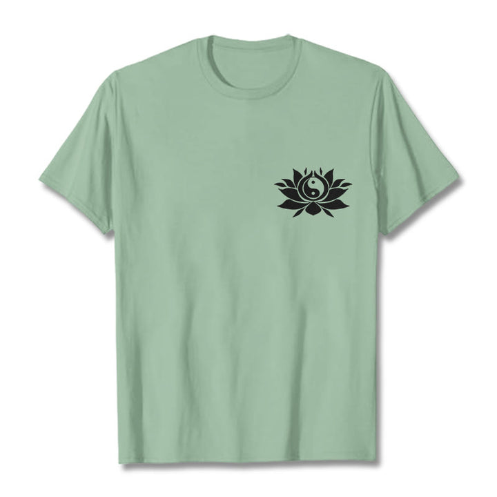 Maglietta con motivo a fiori di loto con Buddha Stones Yin Yang - Verde pallido - 2XL - image 15