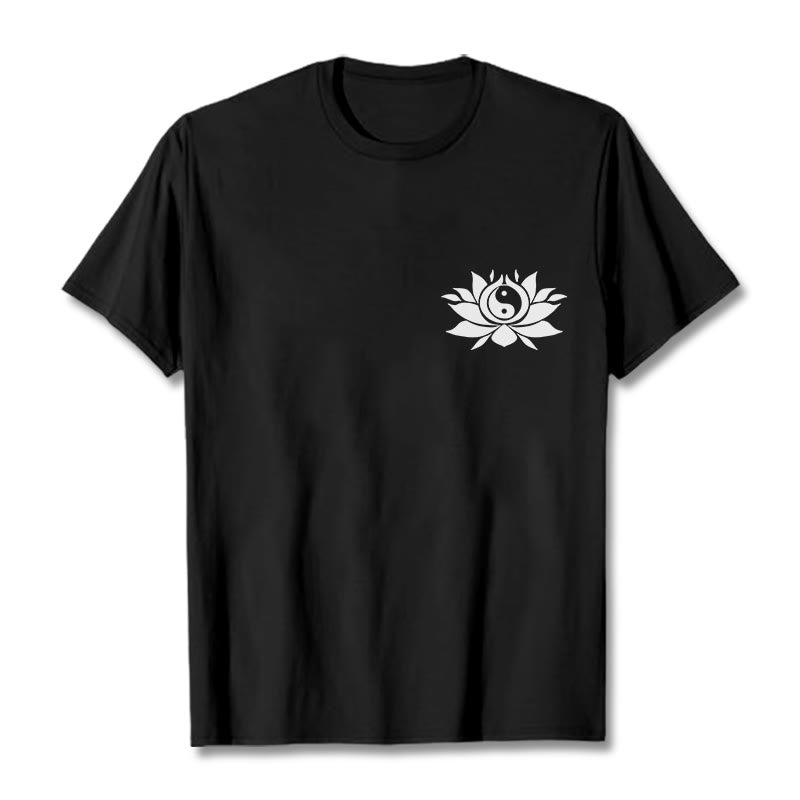 Maglietta con motivo a fiori di loto con Buddha Stones Yin Yang - Nero - 2XL - image 1
