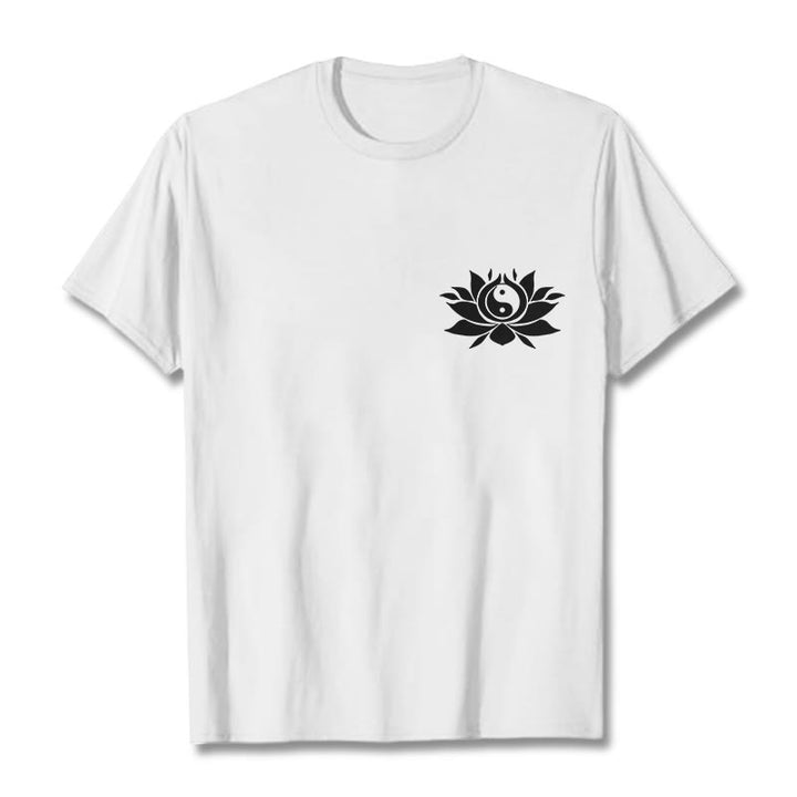 Maglietta con motivo a fiori di loto con Buddha Stones Yin Yang - Bianco - 2XL - image 7