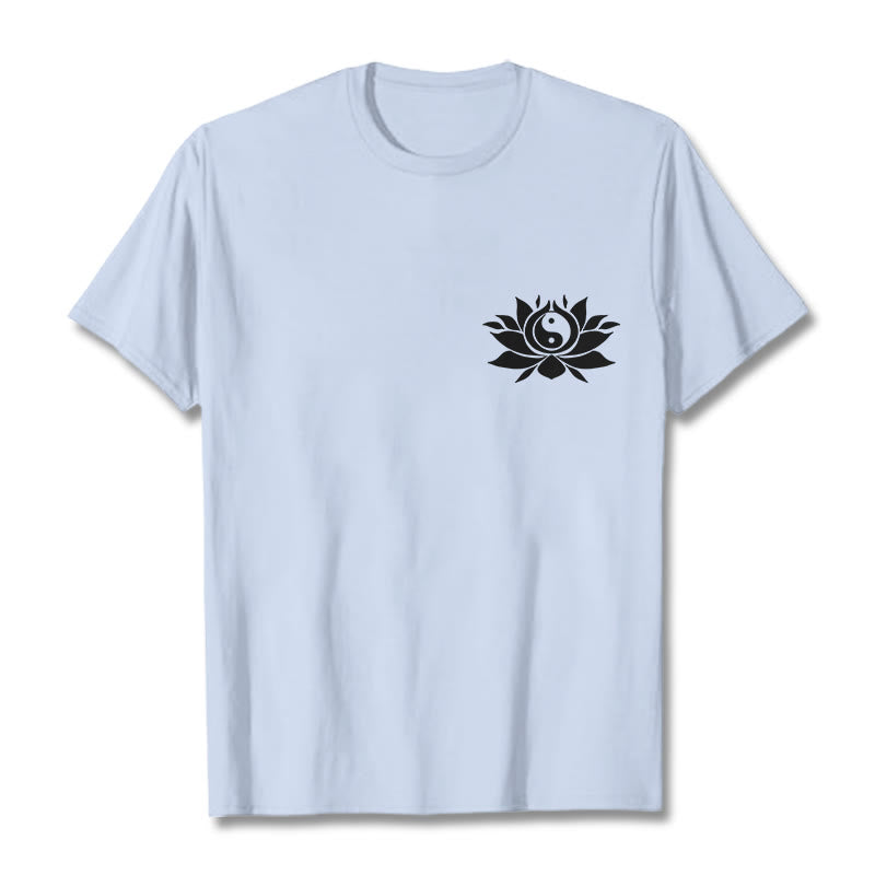 Maglietta con motivo a fiori di loto con Buddha Stones Yin Yang - Ciano chiaro - 2XL - image 11