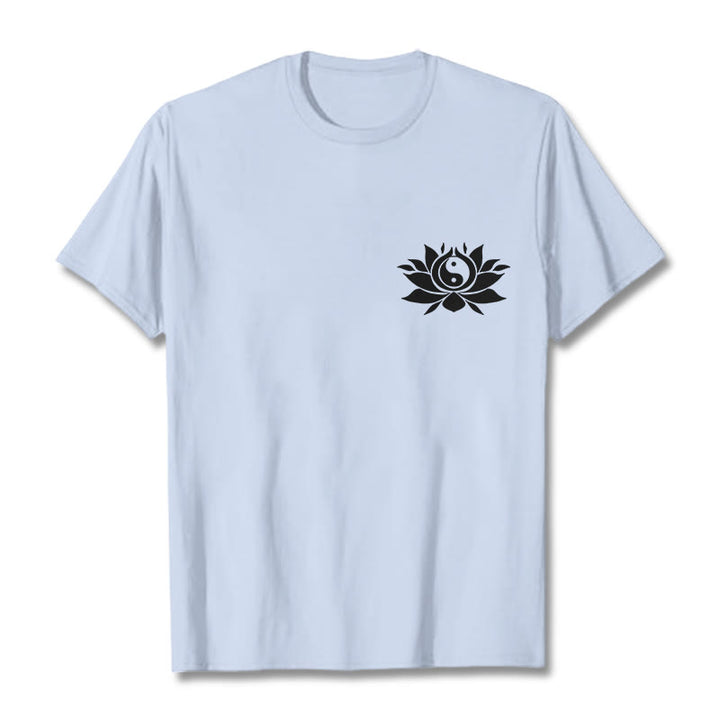 Maglietta con motivo a fiori di loto con Buddha Stones Yin Yang - Ciano chiaro - 2XL - image 11