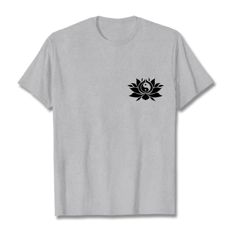 Maglietta con motivo a fiori di loto con Buddha Stones Yin Yang - Grigio chiaro - 2XL - image 10