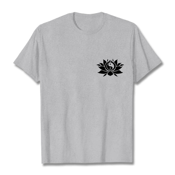 Maglietta con motivo a fiori di loto con Buddha Stones Yin Yang - Grigio chiaro - 2XL - image 10