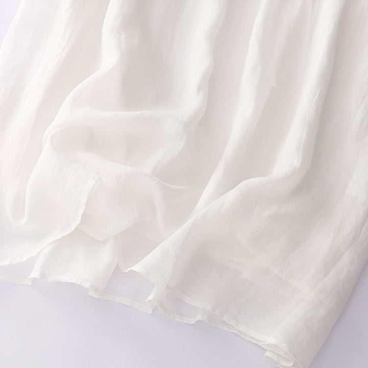 Abito midi in cotone e lino a maniche lunghe con tasche, ricamo di Buddha Stones e bottoni - image 22