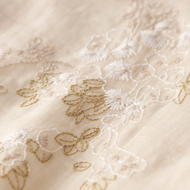 Abito midi in cotone e lino a maniche lunghe con tasche, ricamo di Buddha Stones e bottoni - image 7