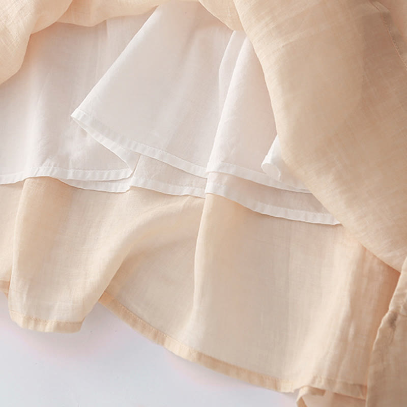 Abito midi in cotone e lino a maniche lunghe con tasche, ricamo di Buddha Stones e bottoni - image 11