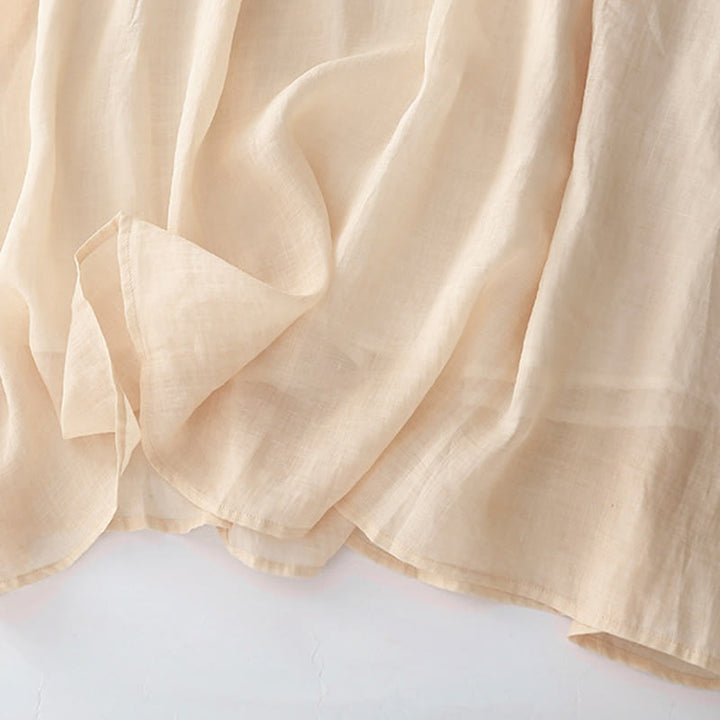 Abito midi in cotone e lino a maniche lunghe con tasche, ricamo di Buddha Stones e bottoni - image 12