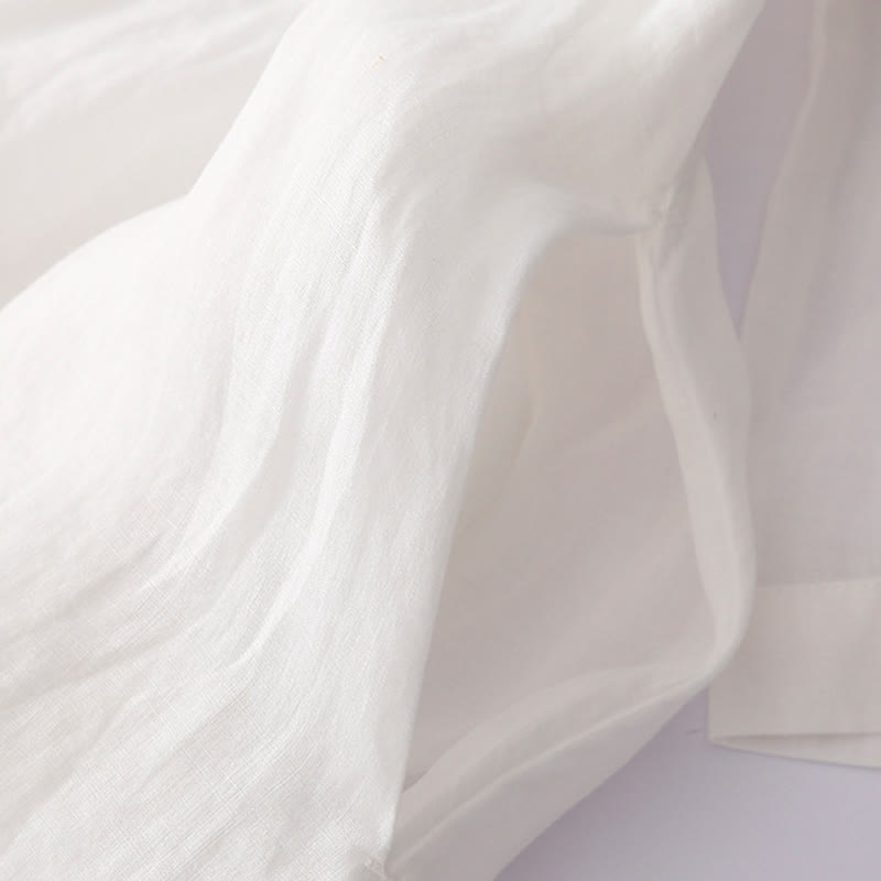 Abito midi in cotone e lino a maniche lunghe con tasche, ricamo di Buddha Stones e bottoni - image 20