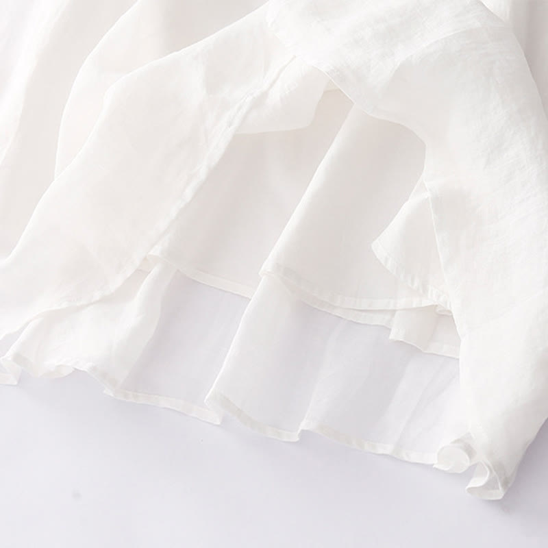 Abito midi in cotone e lino a maniche lunghe con tasche, ricamo di Buddha Stones e bottoni - image 23