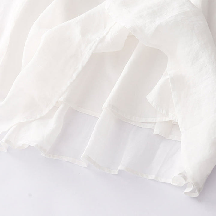 Abito midi in cotone e lino a maniche lunghe con tasche, ricamo di Buddha Stones e bottoni - image 23