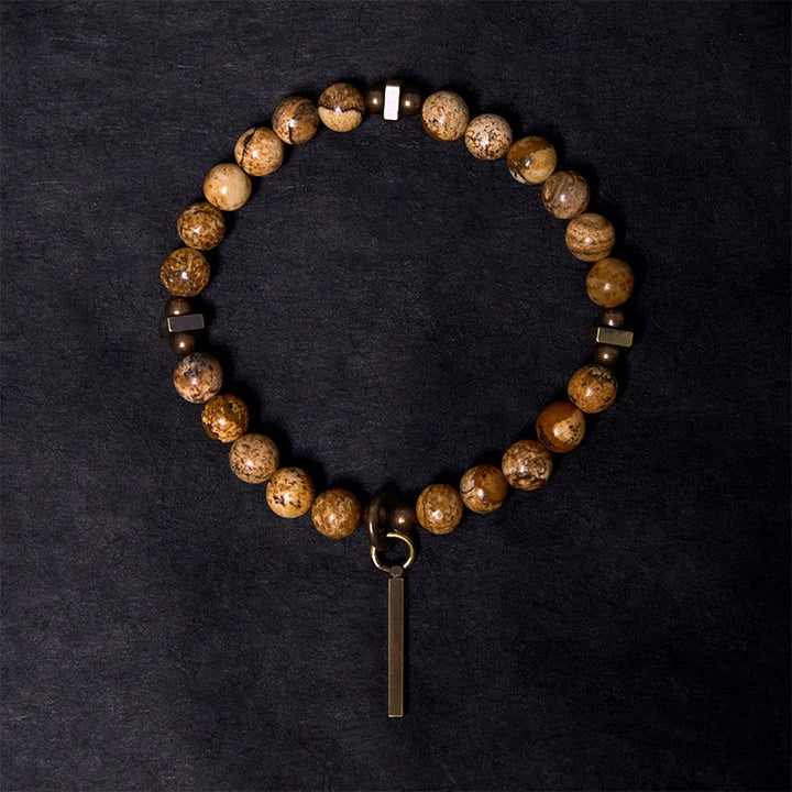 Braccialetto portafortuna in rame con design anticato Buddha Stones